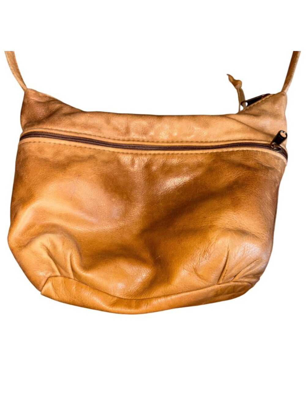 Vintage Tan Brown Genuine Leather Hobo Shoulder Bag Slouchy Boho Purse - Picture 3 of 11